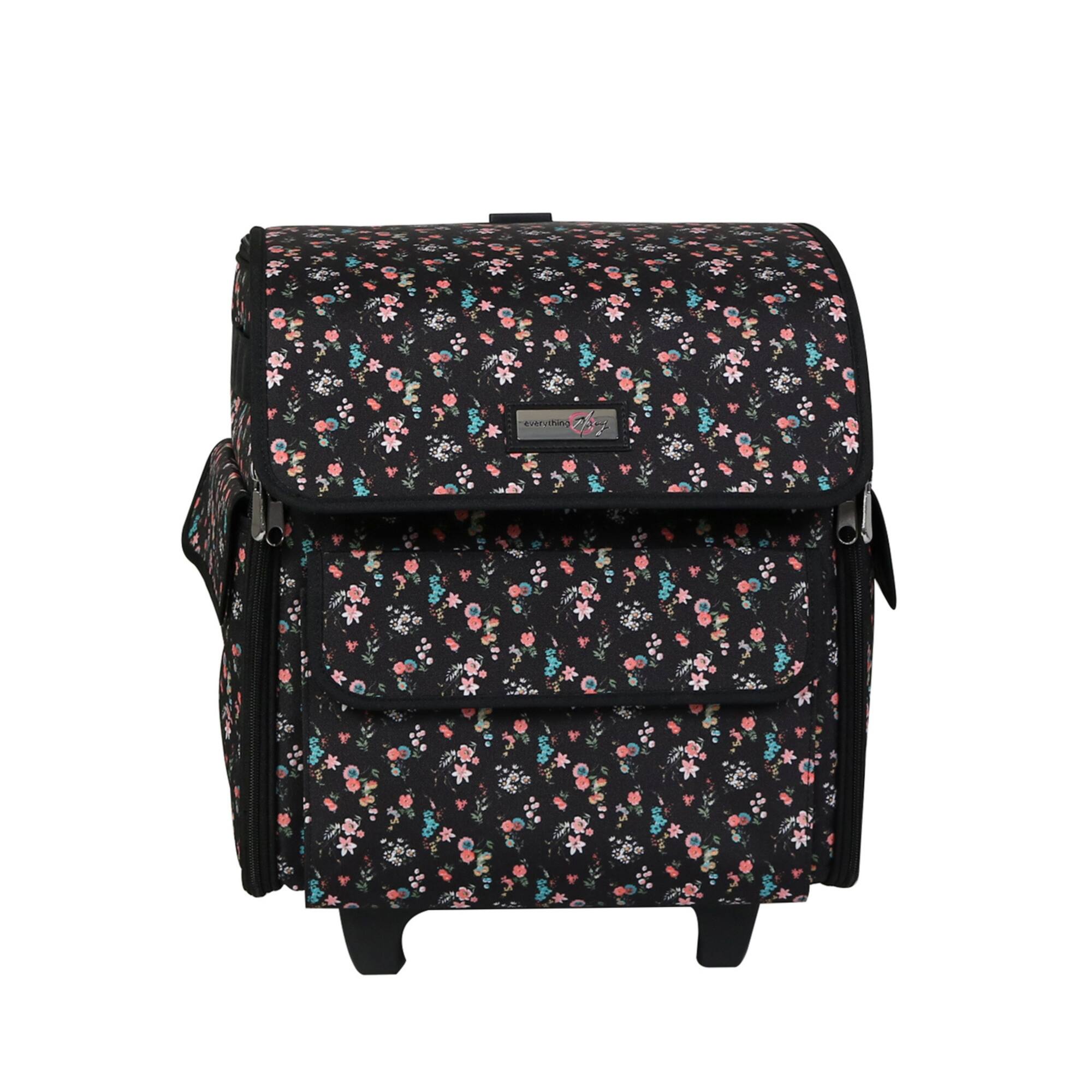 Everything Mary Black Floral Serger Machine Rolling Storage Case